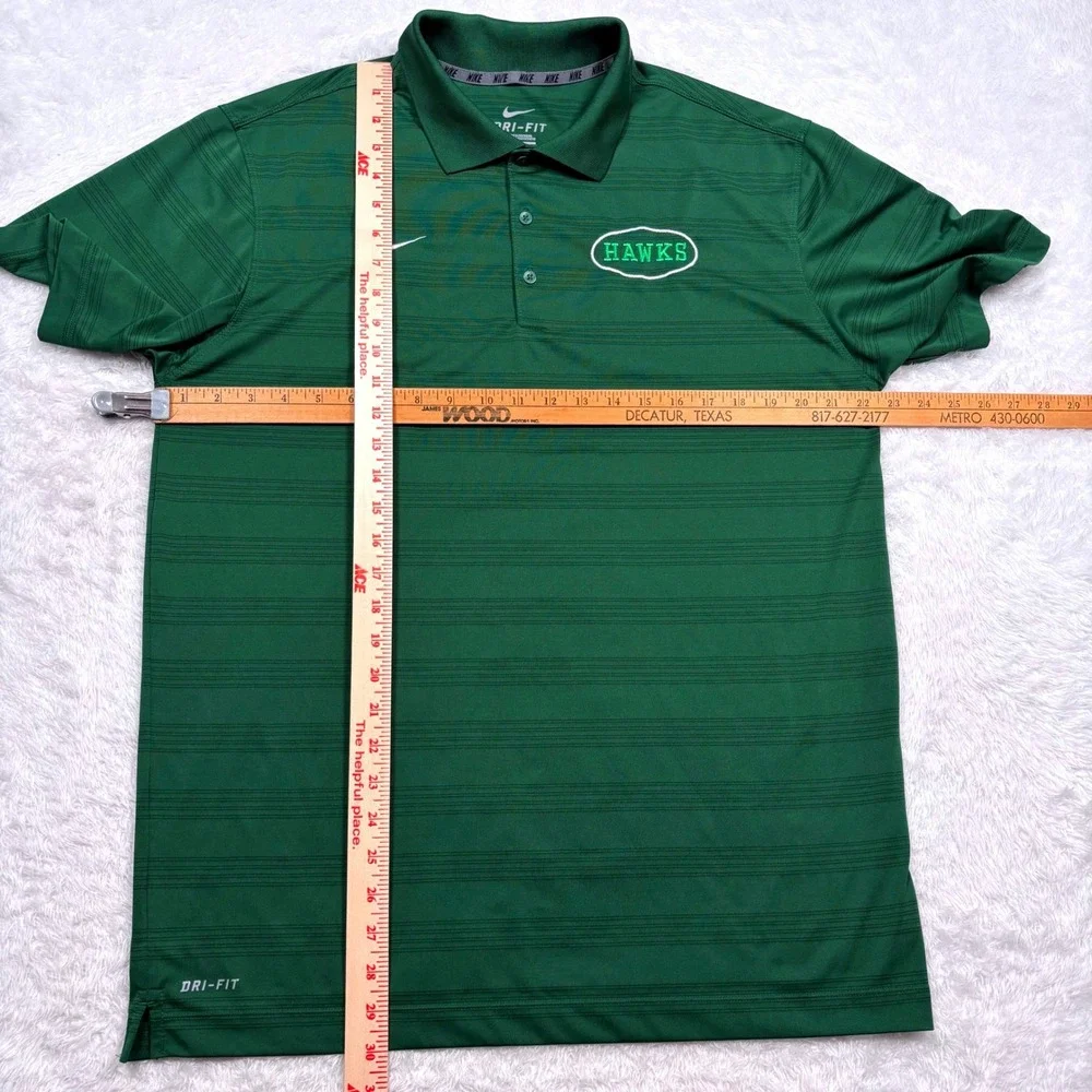 Hawks Nike Polo Shirt Men L Green Dri-FIT Embroider Stripe Performance Logo Golf